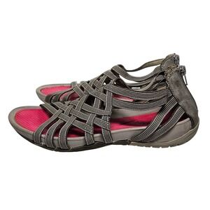 Baretraps Ykira Sz 8 Gladiator Strappy Sandals Gray Pink Zipper Back #326